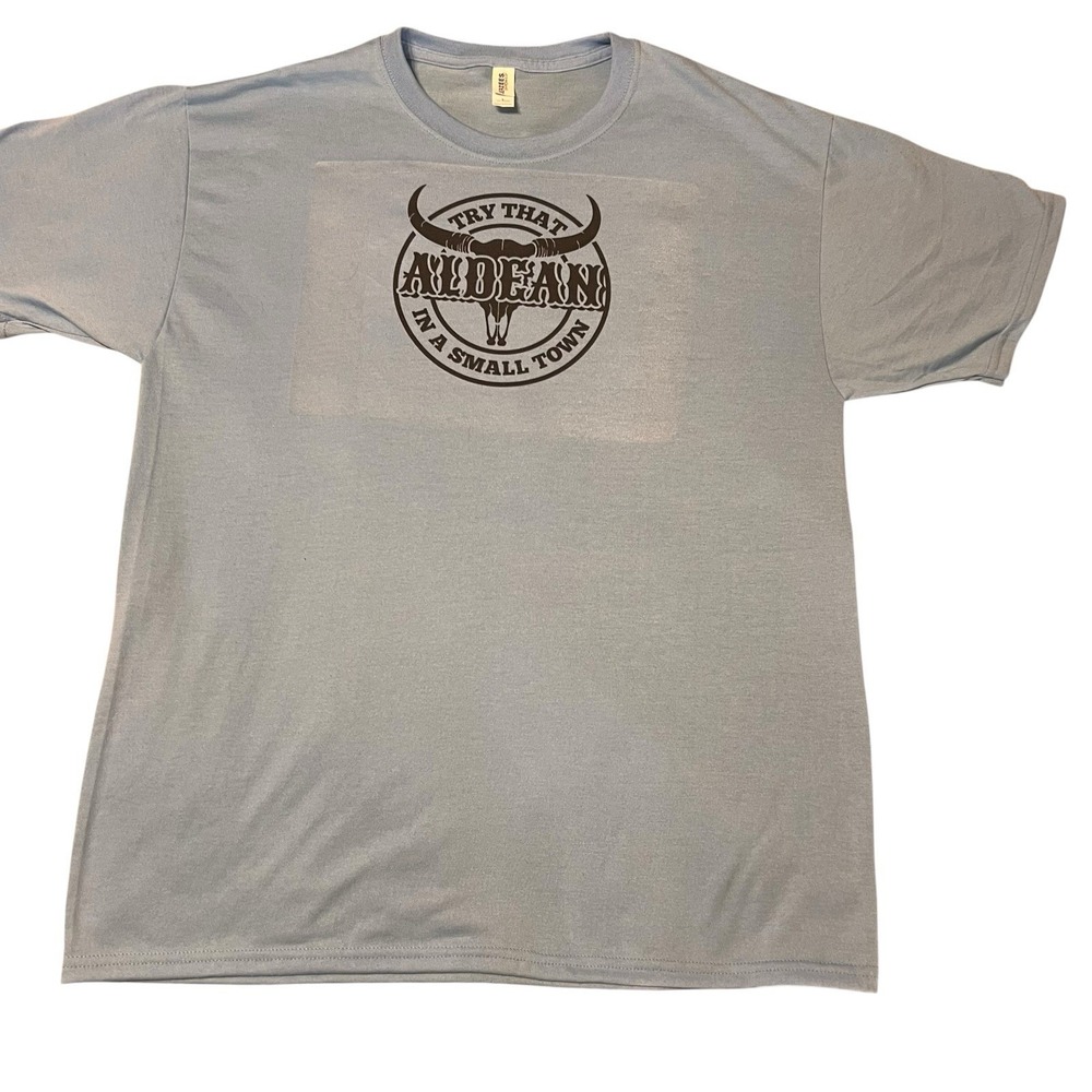 Try That in a Small Town Cow Skull Graphic USA T-Shirt White Large Country Music